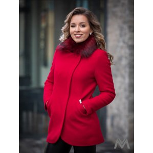 Dámsky elegantný kabát s kožušinkou DEYSI- červený, Veľkosť  44
